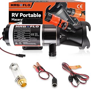 RV Macerator Pump 12V,Portable Macerator Waste Pump,12GPM Suction 3.2 feet Lift 10 feet with Garden Hose Discharge Port,Quick Release Sewage Pump with Fresh Water Rinse and Manual Crushing Function.