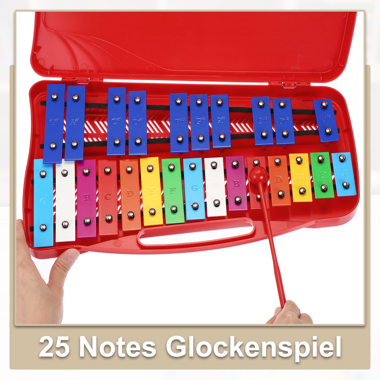 QUARKZMAN 25 Note Xilofono Professionale Xilofono Percussione Strumenti Musicali Strumento Didattico Musicale, Rosso