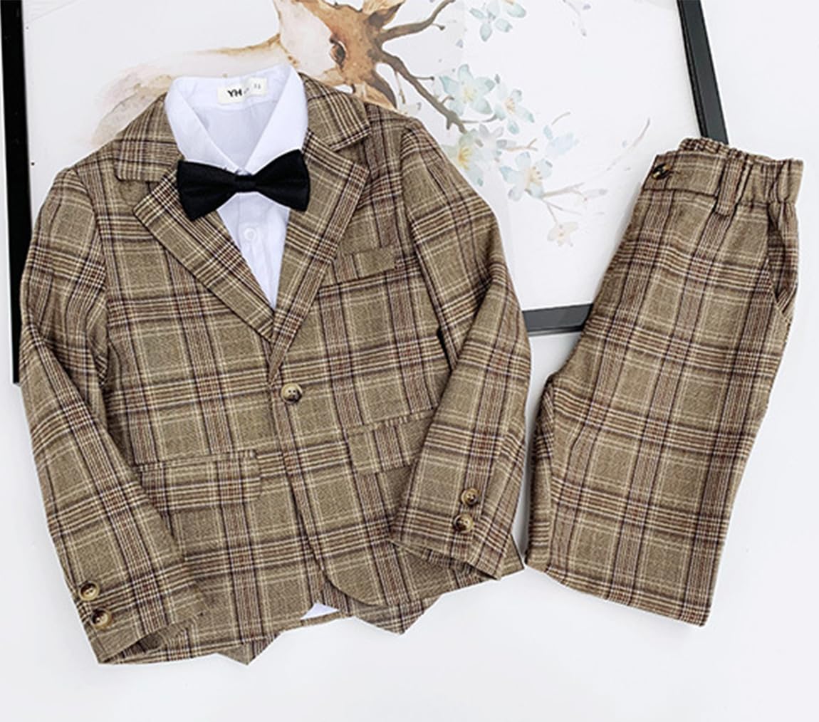 Kromoc Jungen Geprüft Anzug Kerbe Revers EIN Knopf Jacke & Hose für Graduation Party