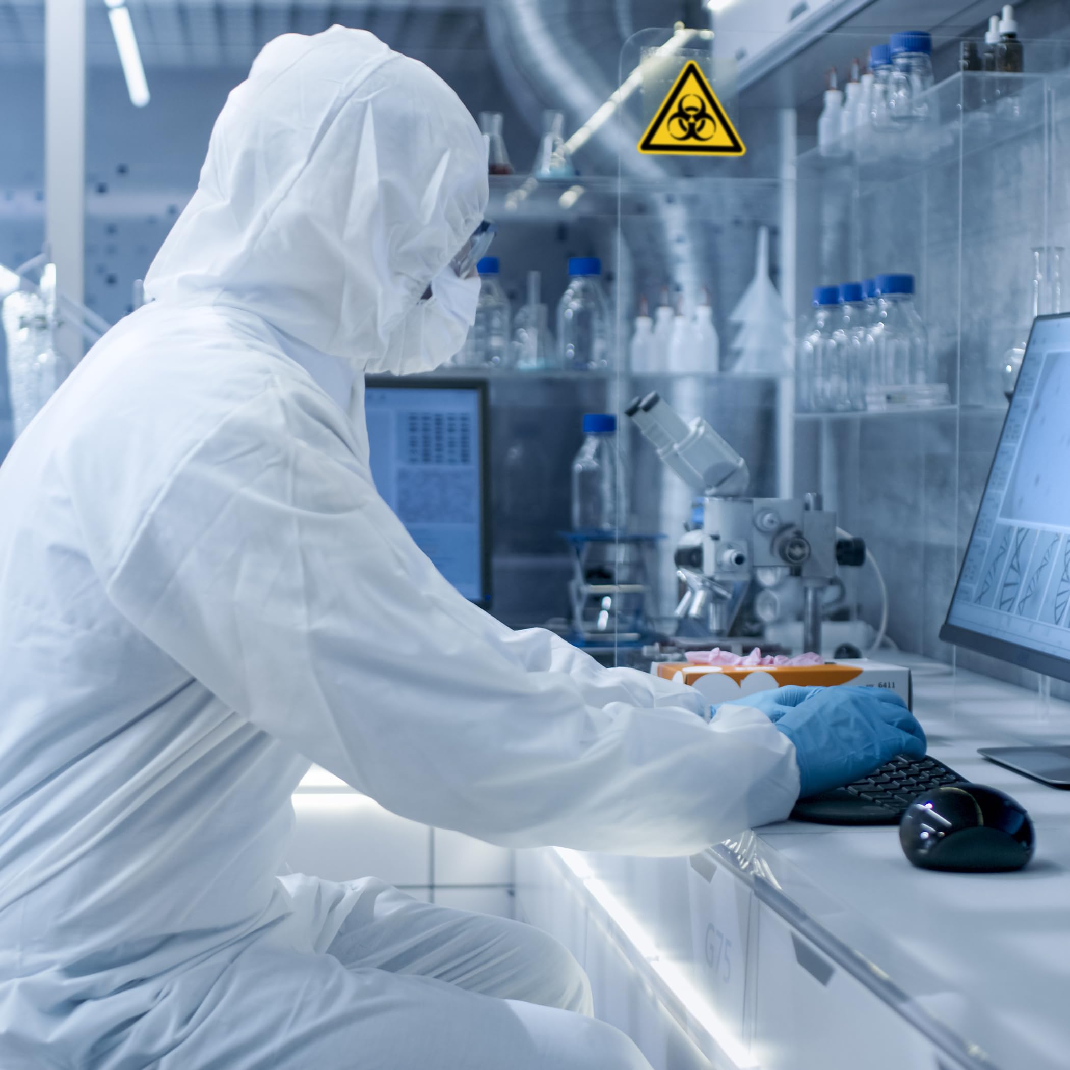 Segnale di pericolo biologico, adesivo secondo DIN EN ISO 7010 ASR A1.3 W009, simbolo di avvertimento per biopericolo, targhetta di sicurezza, autoadesiva, per laboratori, ospedali, studi
