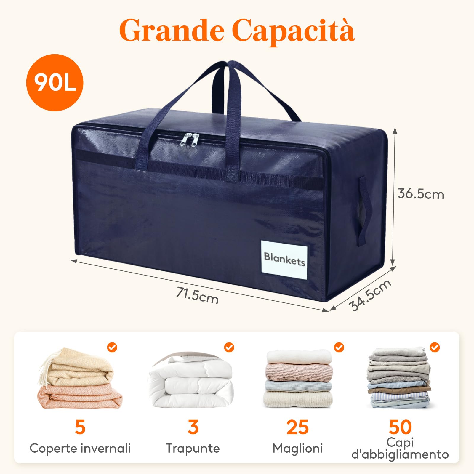 Lifewit Set di 4 Grandi Scatole per Armadio 90 L, Borse Trasloco con Manici, Contenitore Pieghevole per Piumoni, Coperte, Vestiti, Blu