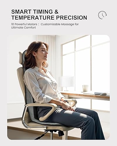 Miniatura 8 de COMFIER Masajeador de espalda con calor, cojín de asiento de masaje para silla con 10 motores de vibración, soporte lumbar ajustable, masajeador de