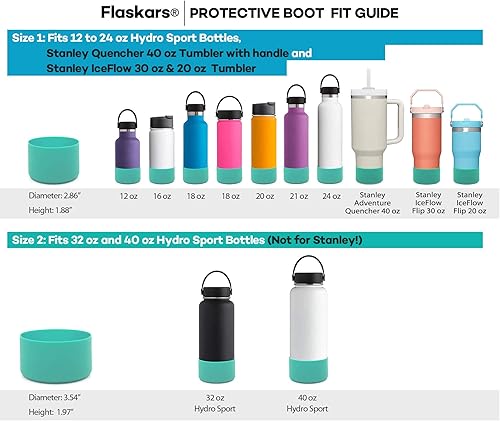 Miniatura 3 de Flaskars - Bota protectora de silicona para botellas de agua Hydroflask de 12 - 40 onzas fluidas, manga antideslizante para parte inferior de la