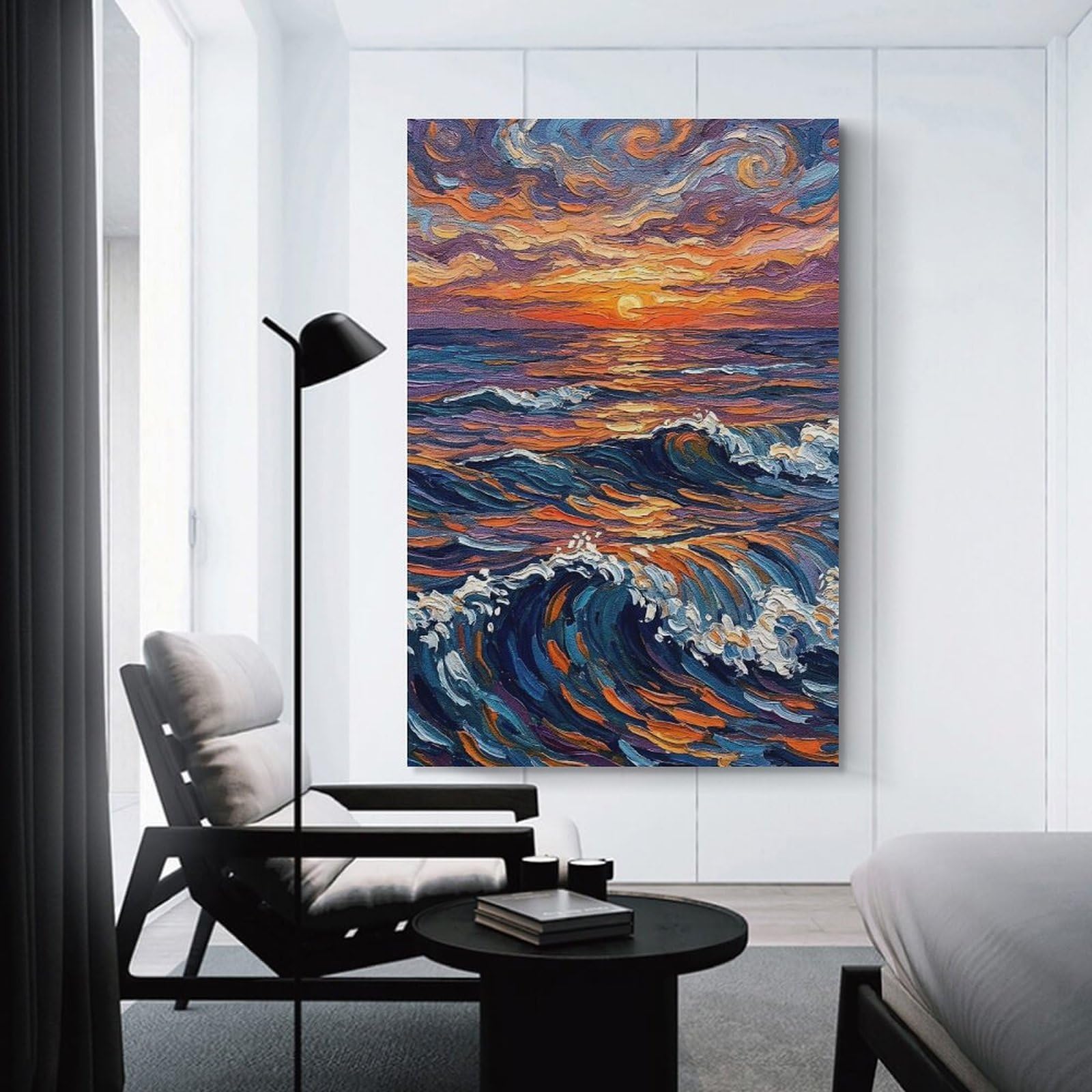 Junmoney Ocean Waves at Sunset Painting Canvas Art Print 24x36inch(60x90cm), for Front Hall, Corridor Or Welcome Spaces, Home Artwork for First Impressions