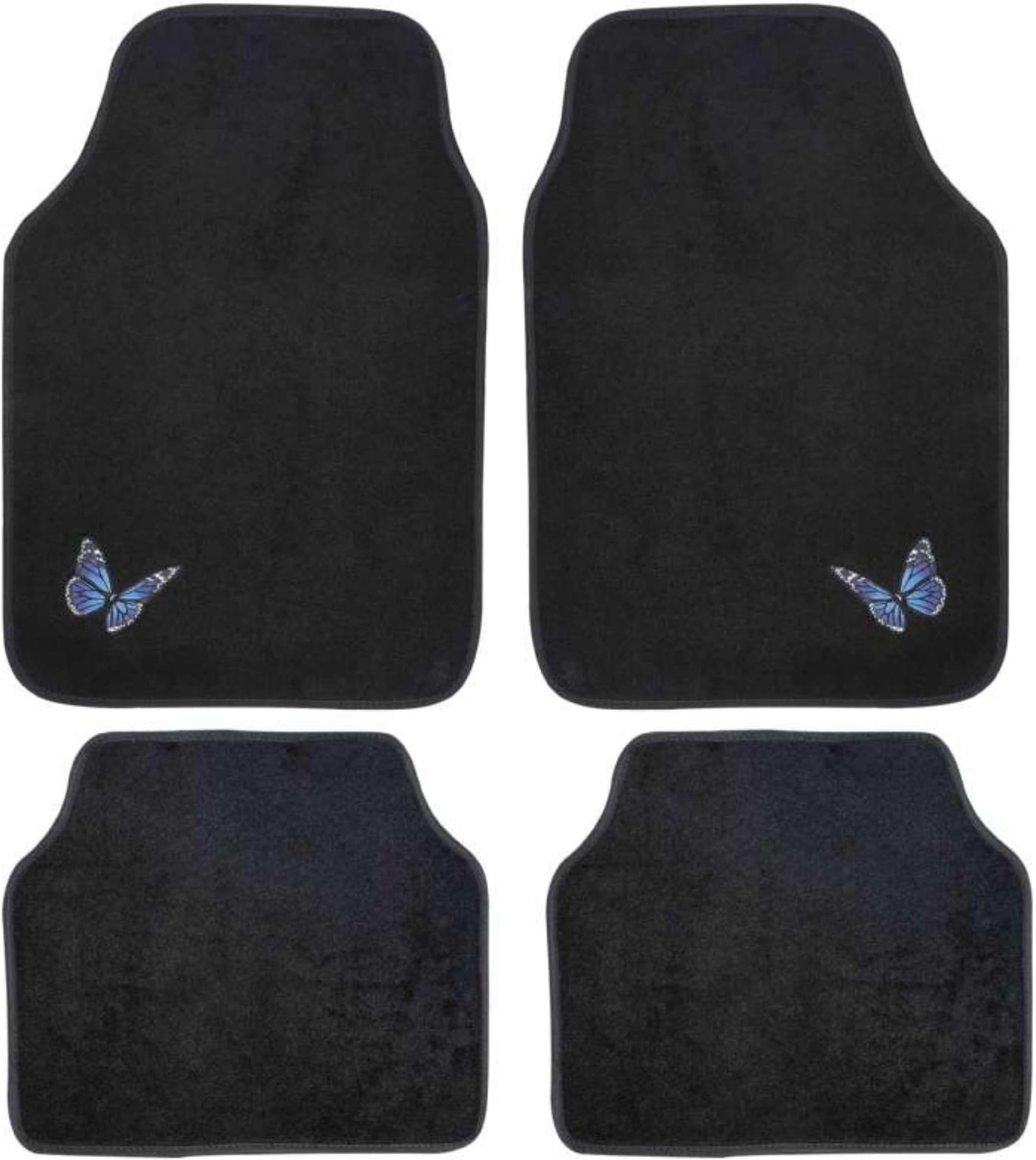 4 Piece Universal NonSlip Car Floor Mats Embroidered Blue Butterflies