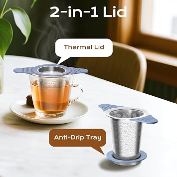 Tea Strainer for Loose Tea, 304 Stainless Steel Tea Infuser Basket with Dual Silicone Handles & Lid, Tea Filter Fine Mesh, Tea Strainers for Loose Tea, Tea Diffusers