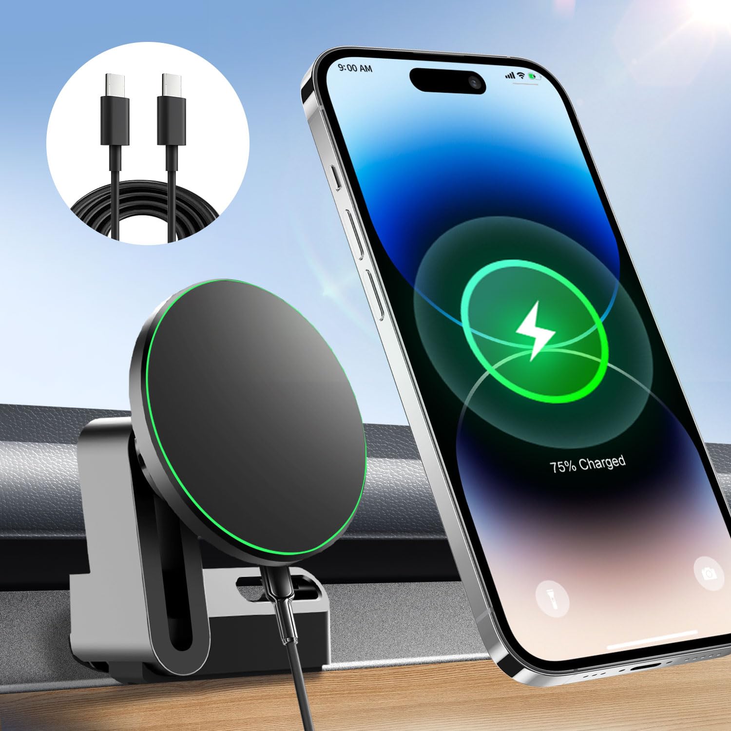 15W Wireless Fast Charging Phone Mount Holder for Tesla Model Y Model 3, Magnetic Phone Charger Compatible with iPhone 12 to 17 Series and Android,