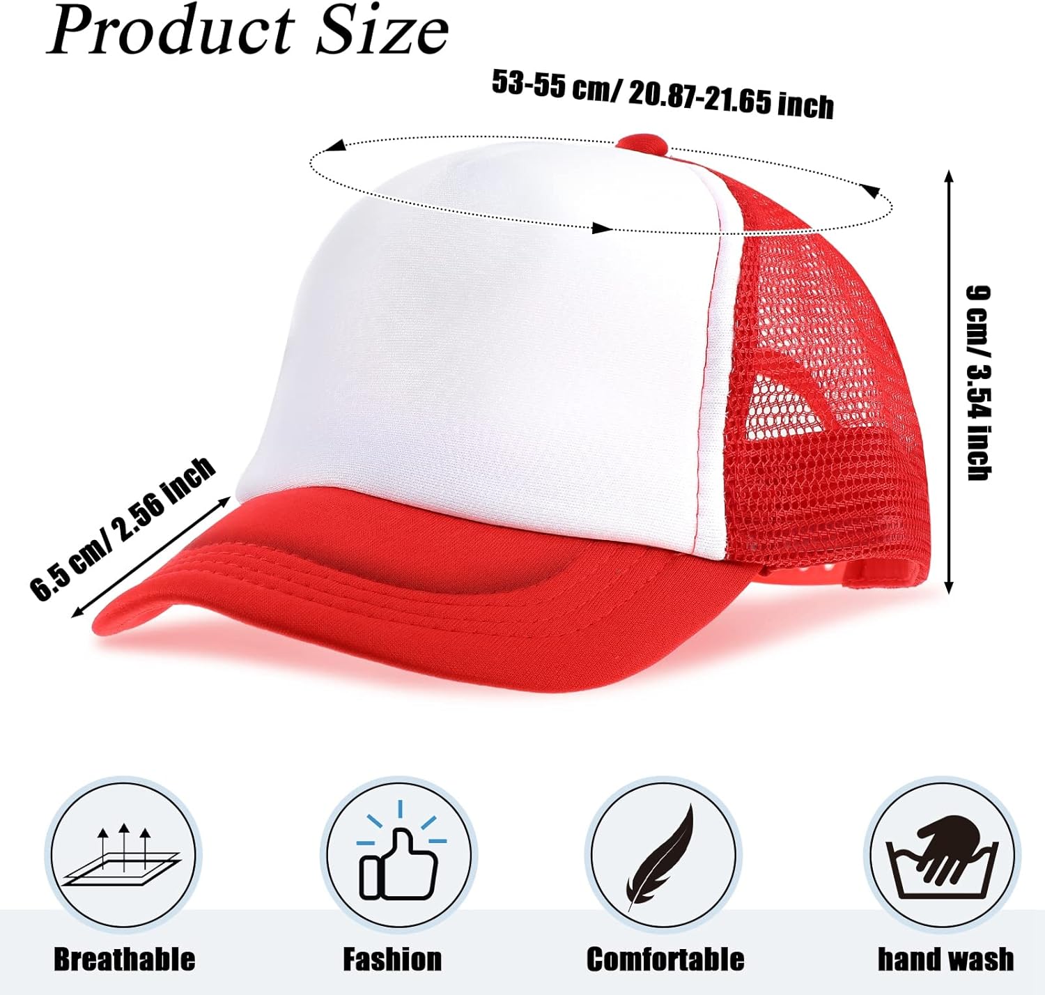 Handepo 24 Pcs Trucker Hat for Kids Summer Polyester Mesh Cap Adjustable Sublimation Blank Hats Baseball Caps for Outdoor