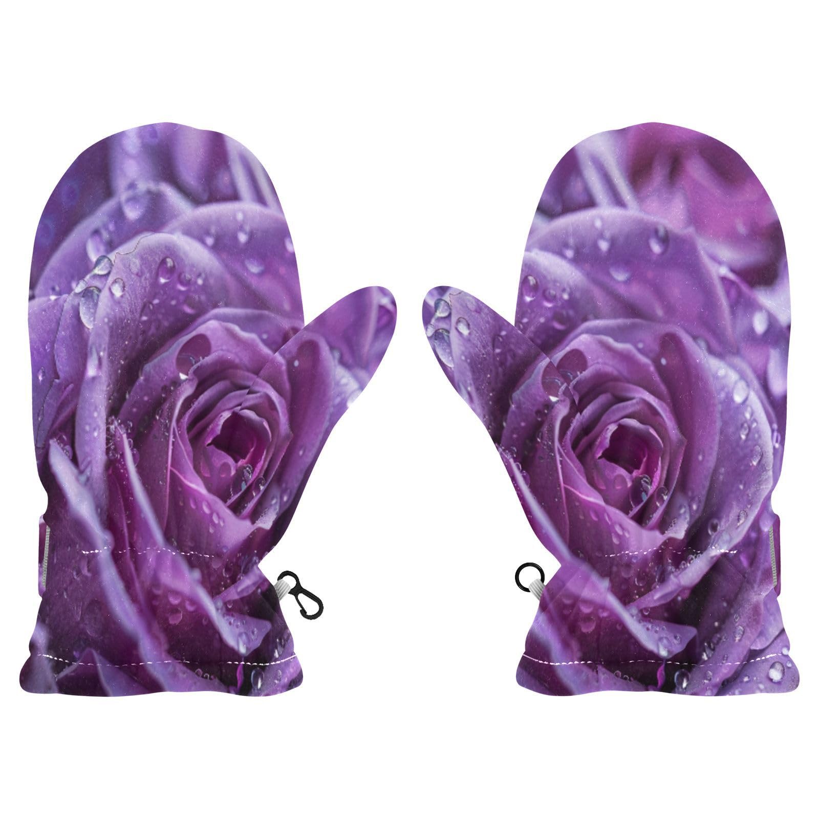 Kid's Winter Gloves Children Warm Gloves Purple Rose Waterdrop for Boys Girl Age 2-4 Years