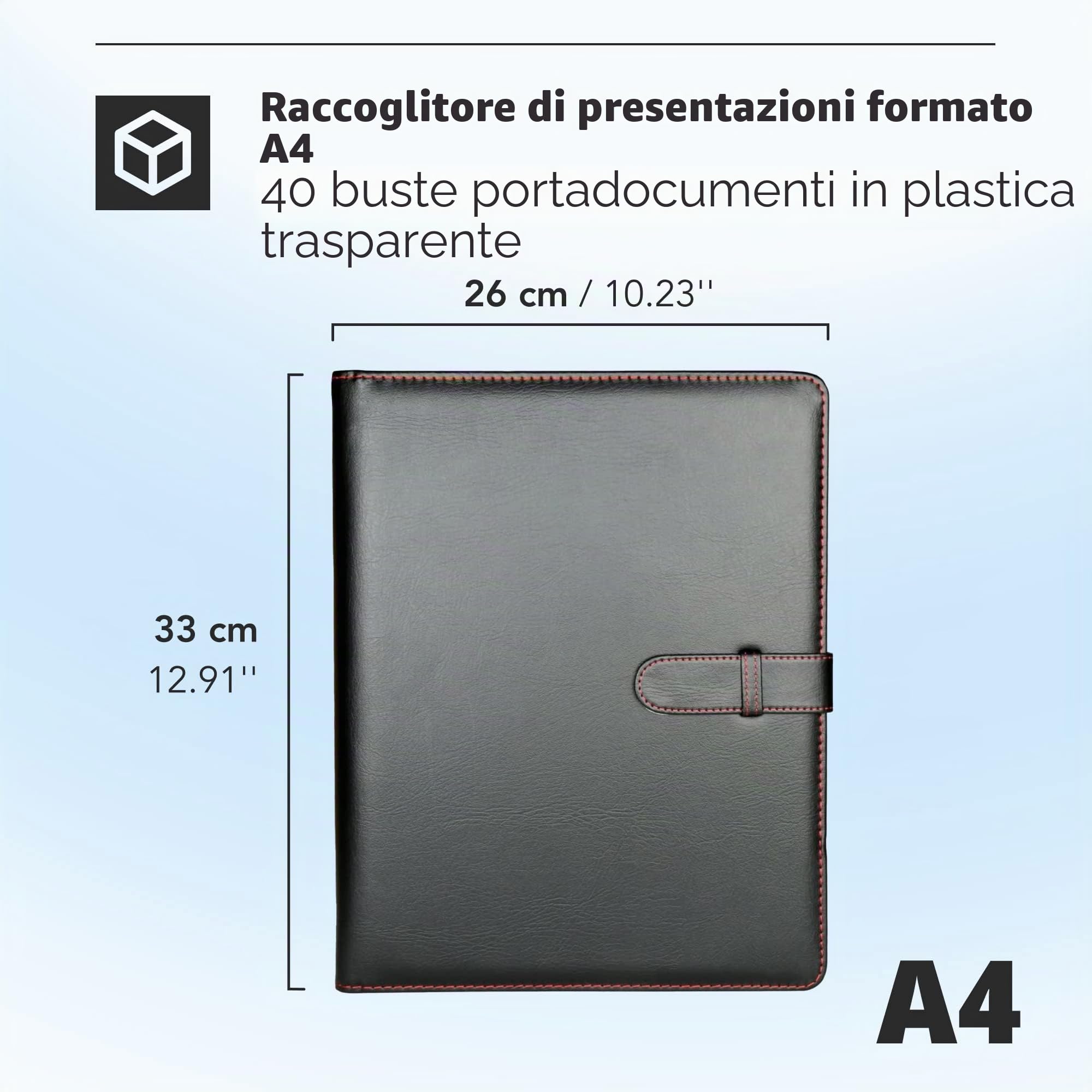 H&S Cartella professionale Cartella per documenti con rilegatore ad anelli in pelle sintetica A4 (40 tasche)