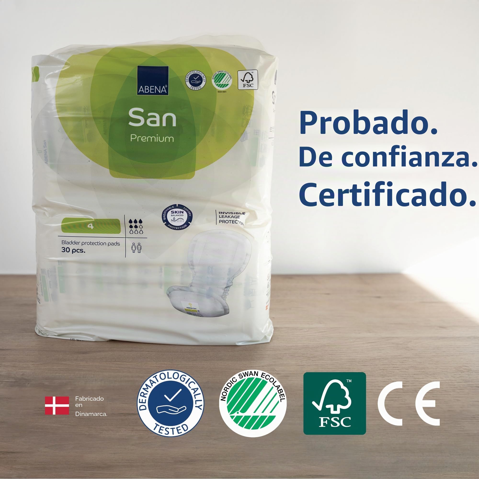 ABENA San Premium - Almohadillas de incontinencia para hombre y mujer, transpirables y cómodas, absorción rápida, forma discreta y eficaz, absorción premium 4, 800 ml, 9 unidades, 30 unidades | 180 Absorbentes Anatómicos