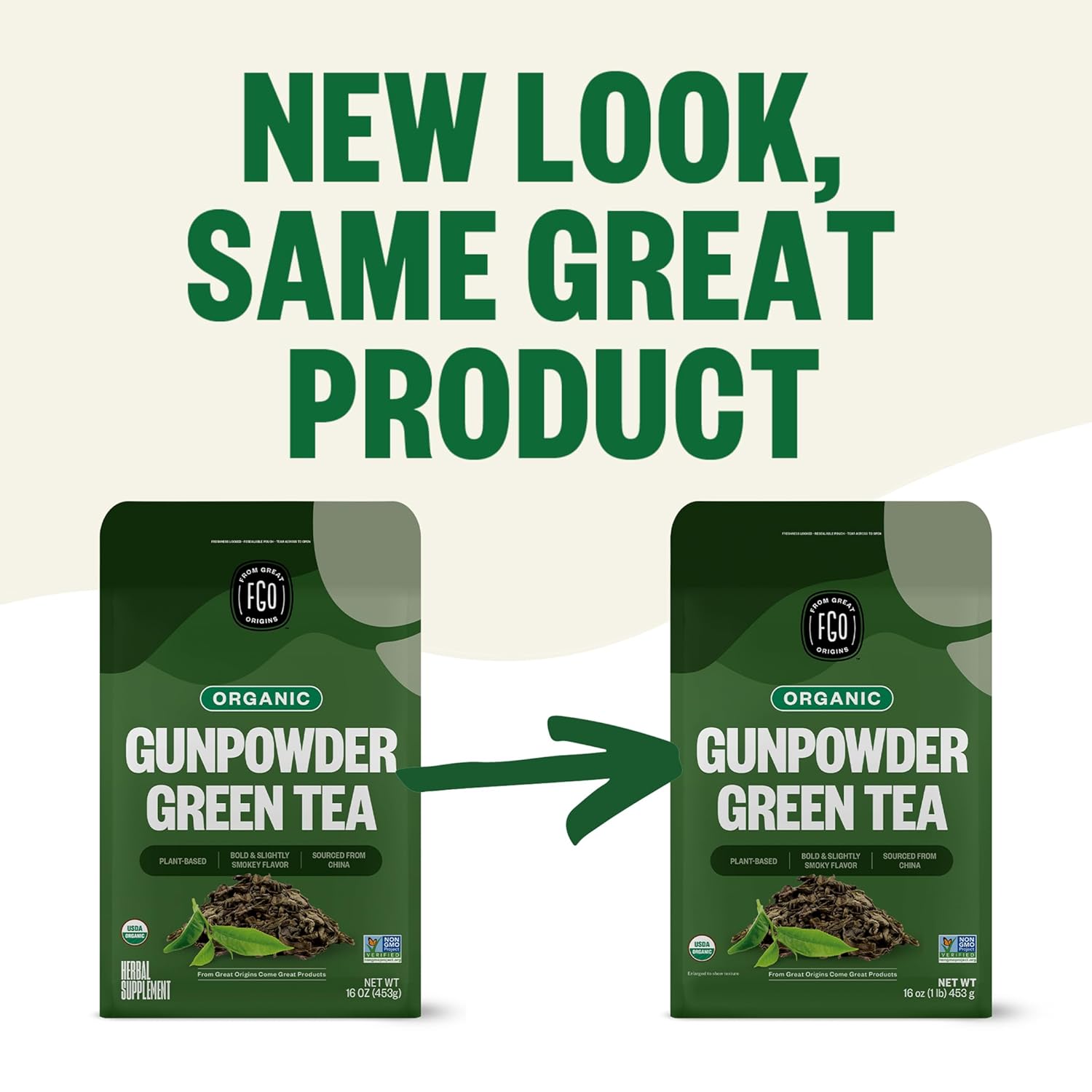 FGO Organic Gunpowder Green Tea, Loose Leaf, 16oz Bulk Resealable Bag, Packaging May Vary (Pack of 1) - Image 3