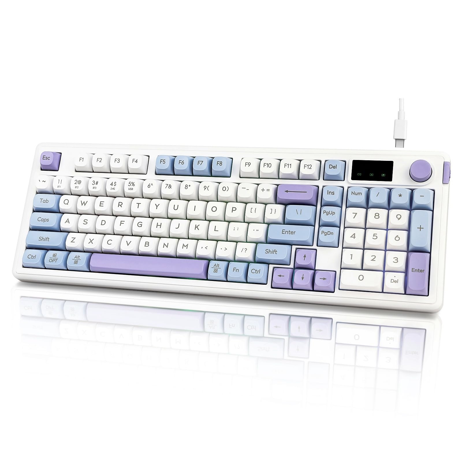 flintronic L98 Klawiatura Gasket, 80% klawiatura do gier USB-C, klawiatura mechaniczna 2,4 GHz z 8 modami RGB, bezprzewodowa klawiatura z pokrętłem głośności/Rollover z 26 klawiszami/kabel 1,5 m USB-C