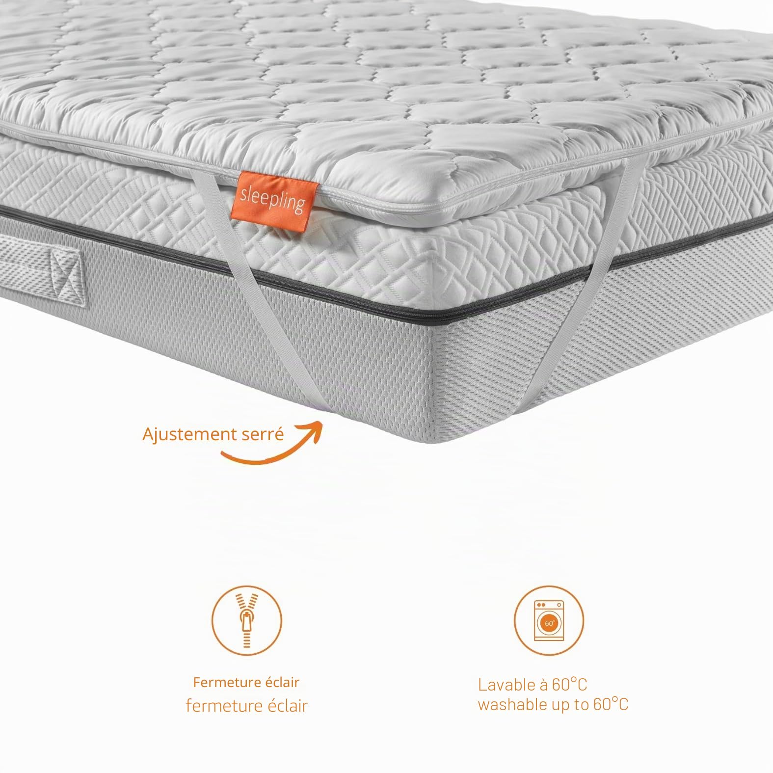 sleepling 194092 surmatelas Ferme en Mousse Froide | Fabriqué en UE | Oekotex 100 | Housse Amovible et Lavable | 80 x 200 x 6 cm, Blanc