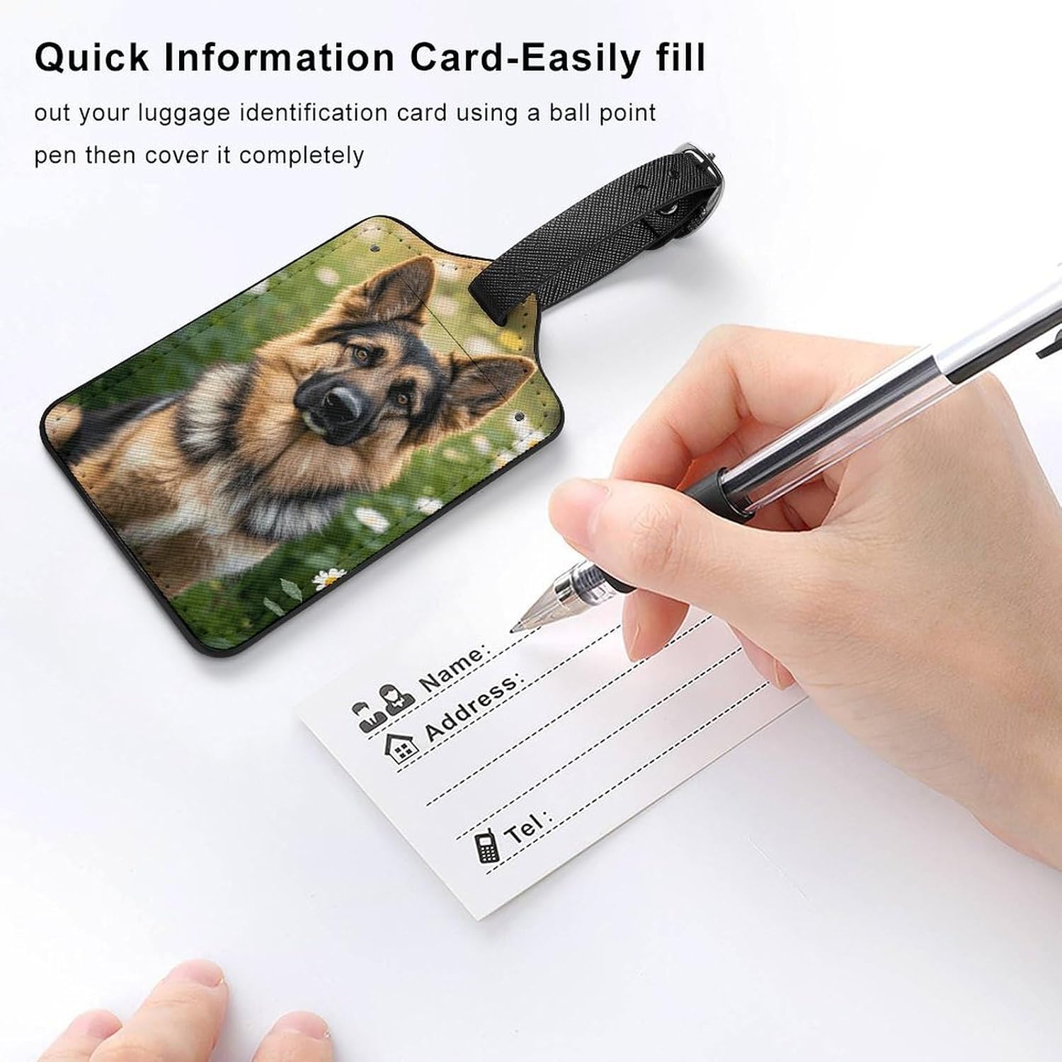 Cute Pet German Shepherd Dog Luggage Tag Suitcase Marker Travel Baggage Identifier with Boarding Card Holder Sturdy PU Travel Label for Suitcases and Work Bags image 5