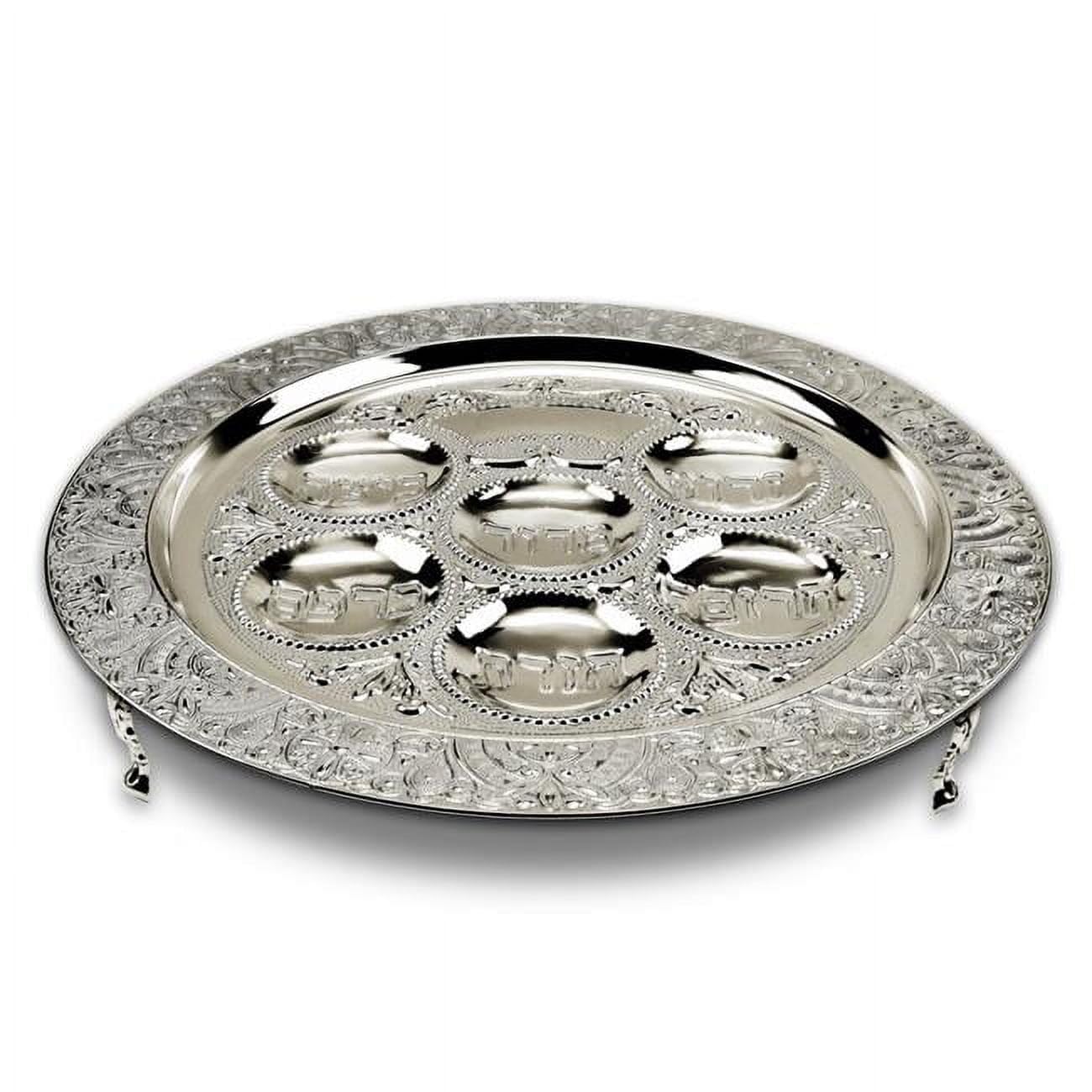 Seder Plate with Filigree Silver Plated with Leg - 3 x 15.5 in.