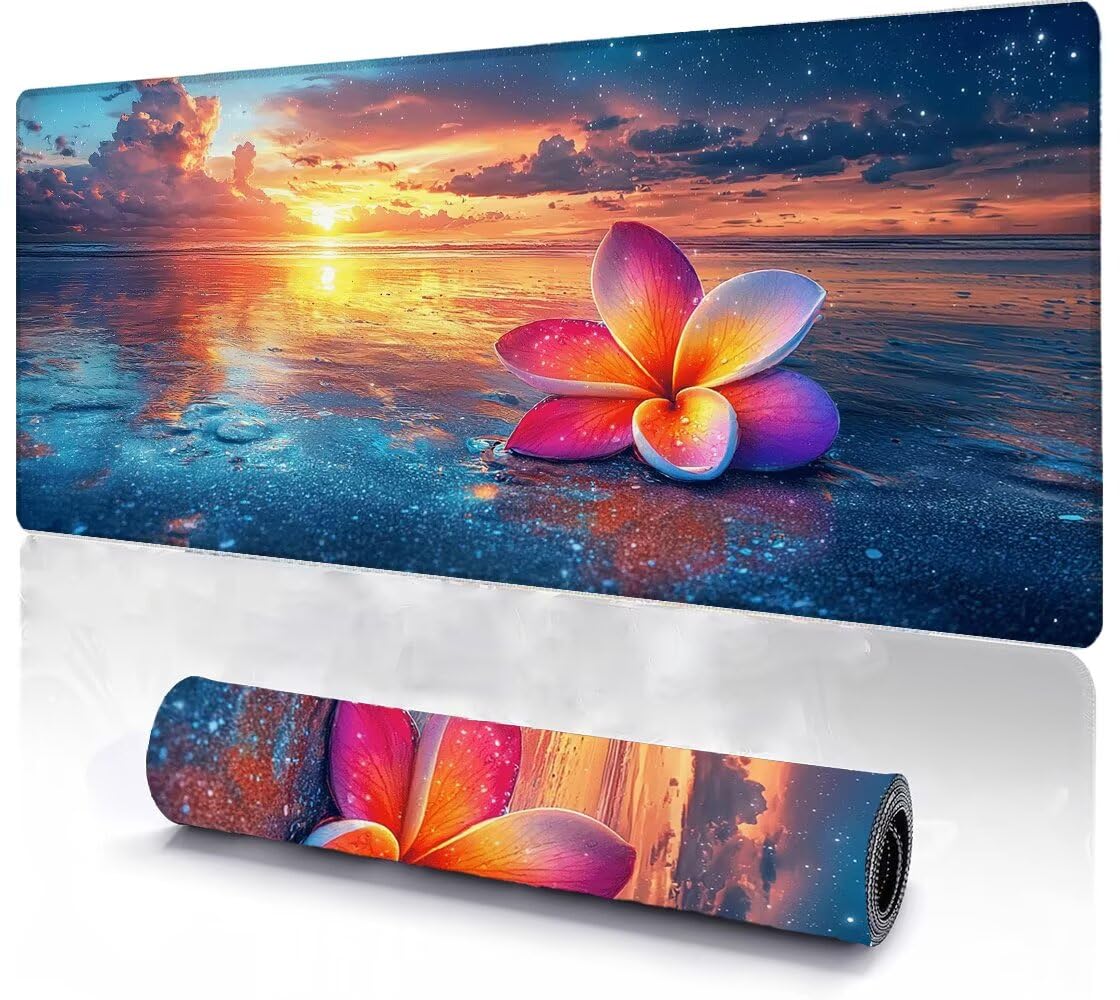 Podkładka pod mysz, duża, gamingowa podkładka pod mysz, XXL, kwiaty, 600 x 1200 x 3 mm, podkładka na biurko, antypoślizgowa, gumowa podstawa, wodoodporna i trwała, podkładka pod klawiaturę, do gier