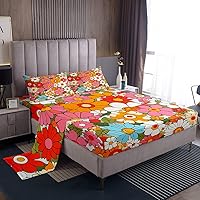 Vista 35 de Feelyou Juego de Sábanas Vintage con Flores Groovy Estilo Retro Sábanas Florales Boho con Sábana Bajera de Bolsillo Profundo para Niños Años 60 70