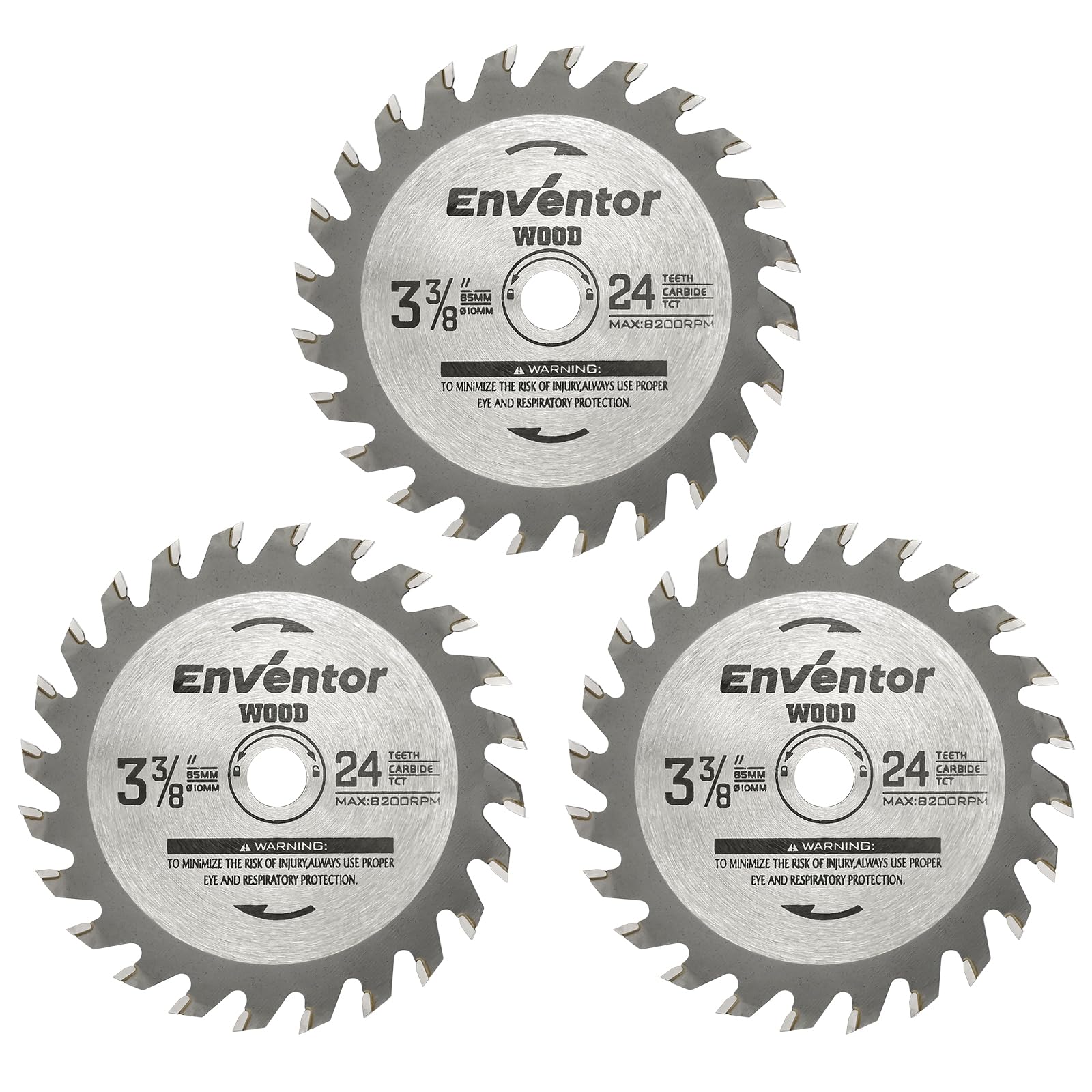 Enventor 3 Pack 3-3/8 Inch (85mm) Mini Circular Saw Blade for Mini Circular Saw, 24T Saw Blade Arbor Size 2/5-inch (10mm) for Wood, Plastic Cutting