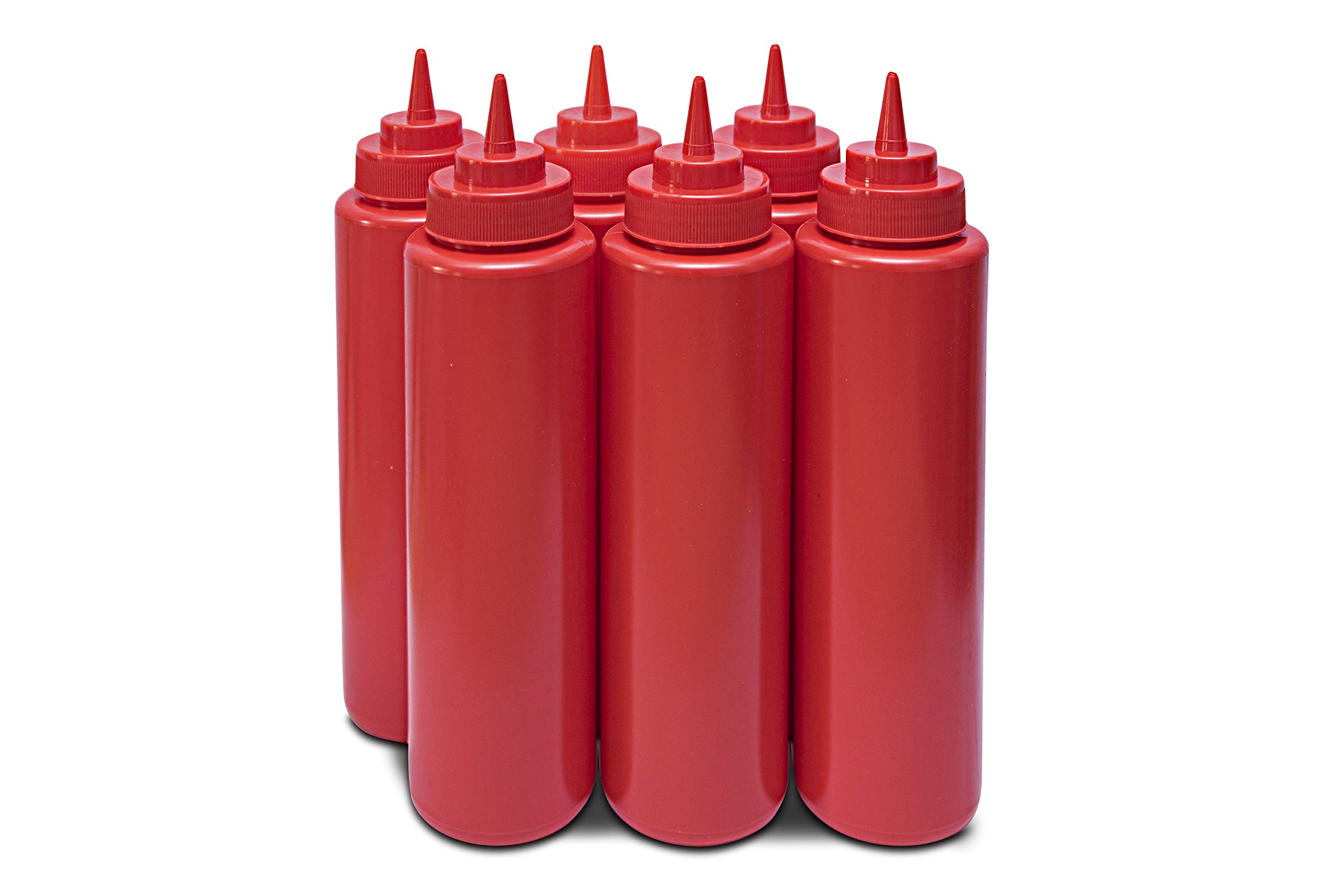 THW® 24 oz (710 ML) Plastic Squeeze Bottles For Ketchup BBQ Sauce Syrup Condiments Mustard Mayo Hot Sauce Olive Oil Dressing, Red- Pack of 6 Pieces