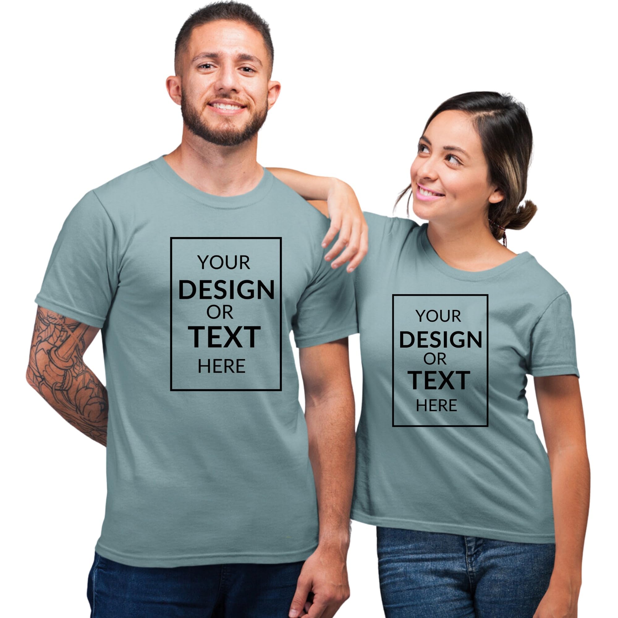 His'en'HerCustomized/Personalised Couple T-Shirt for Couple | Anniversary Tshirt | Husband Wife Tshirt - Print Your Photo/Image/Text, 100% Cotton Multicolour
