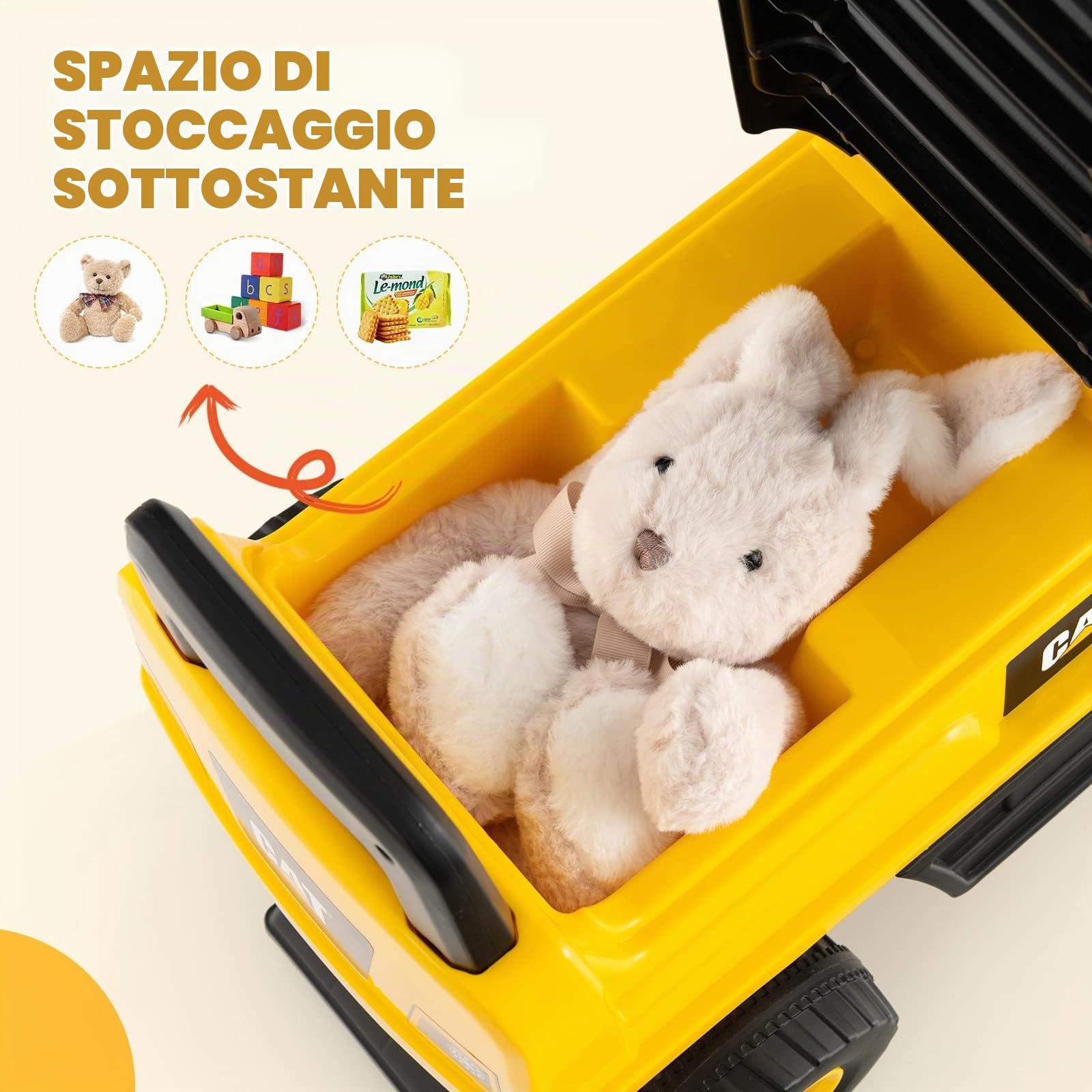 GYMAX Ruspa Giocattolo per Bambini, Escavatore Cavalcabile con Benna Regolabile, Clacson e Spazio di Archiviazione Nascosto, Pneumatici Anti-scivolo, 1-3 Anni