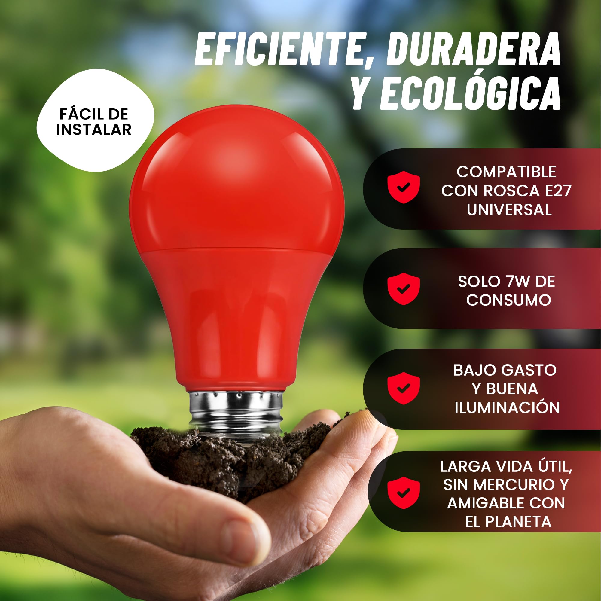 Luz Roja Nocturna Melatonina E27 - Bombillas Led E27 Luz Calida - Bombilla Led para Dormir - Tecnología Flicker Free + 0% Luz Azul - Mejora del Ritmo de Descanso e Ideal para Leer.