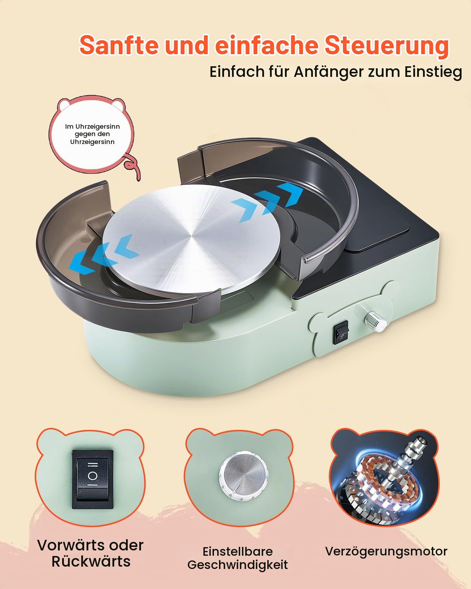 VEVOR Mini Töpferscheibe Maschine 158 mm Drehteller mit einstellbarer Rotationsgeschwindigkeit, elektrische Tonscheibe mit Tonformungswerkzeugen, geeignet für Heimwerken Töpferkurse, Grün