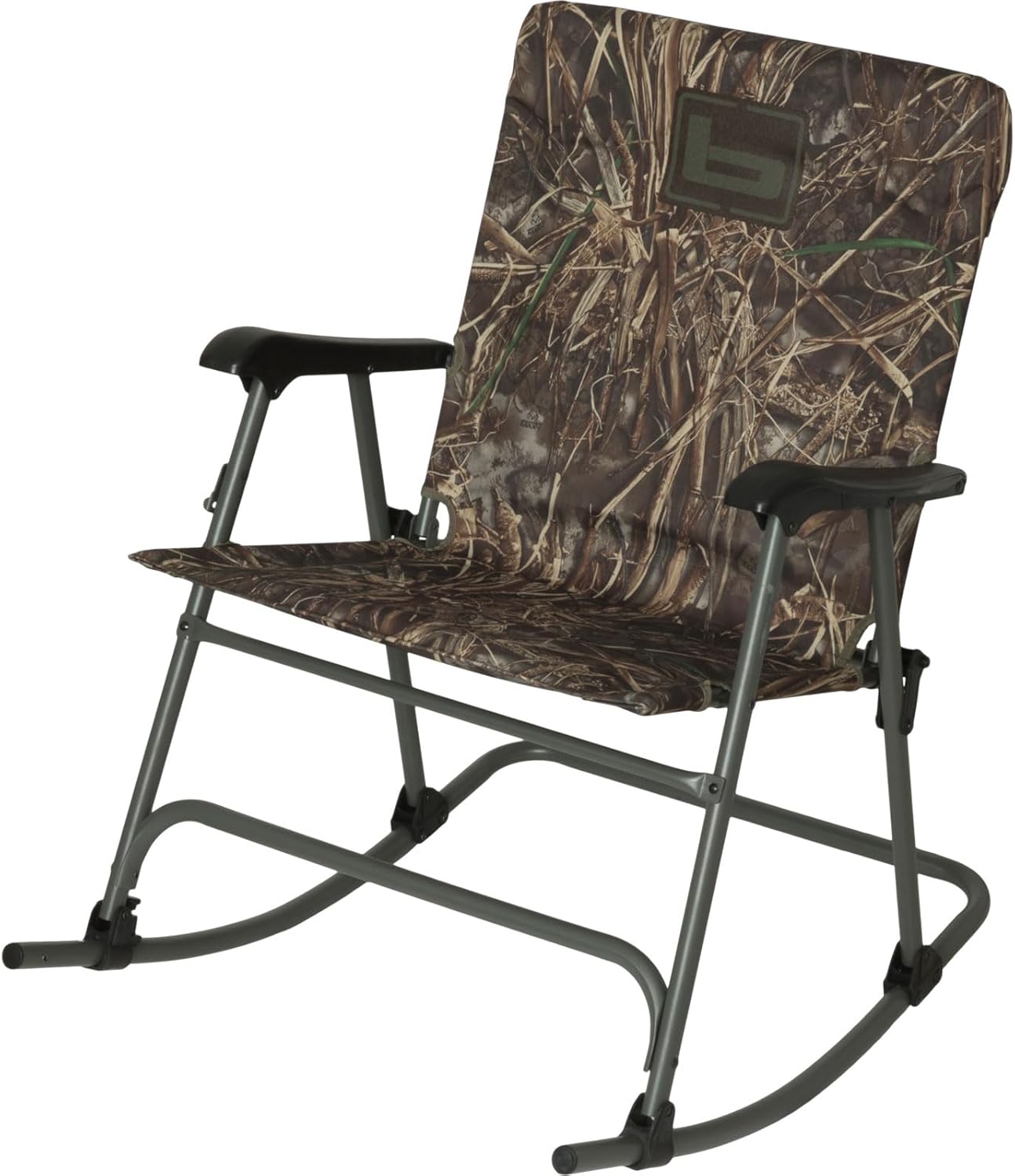 Banded Folding Rocking Chair | Lightweight Portable Weather-Resistant Extra-Wide Padded Outdoor Hunting & Camping Chair with Tubular Steel Frame & Armrests, Spanish Moss