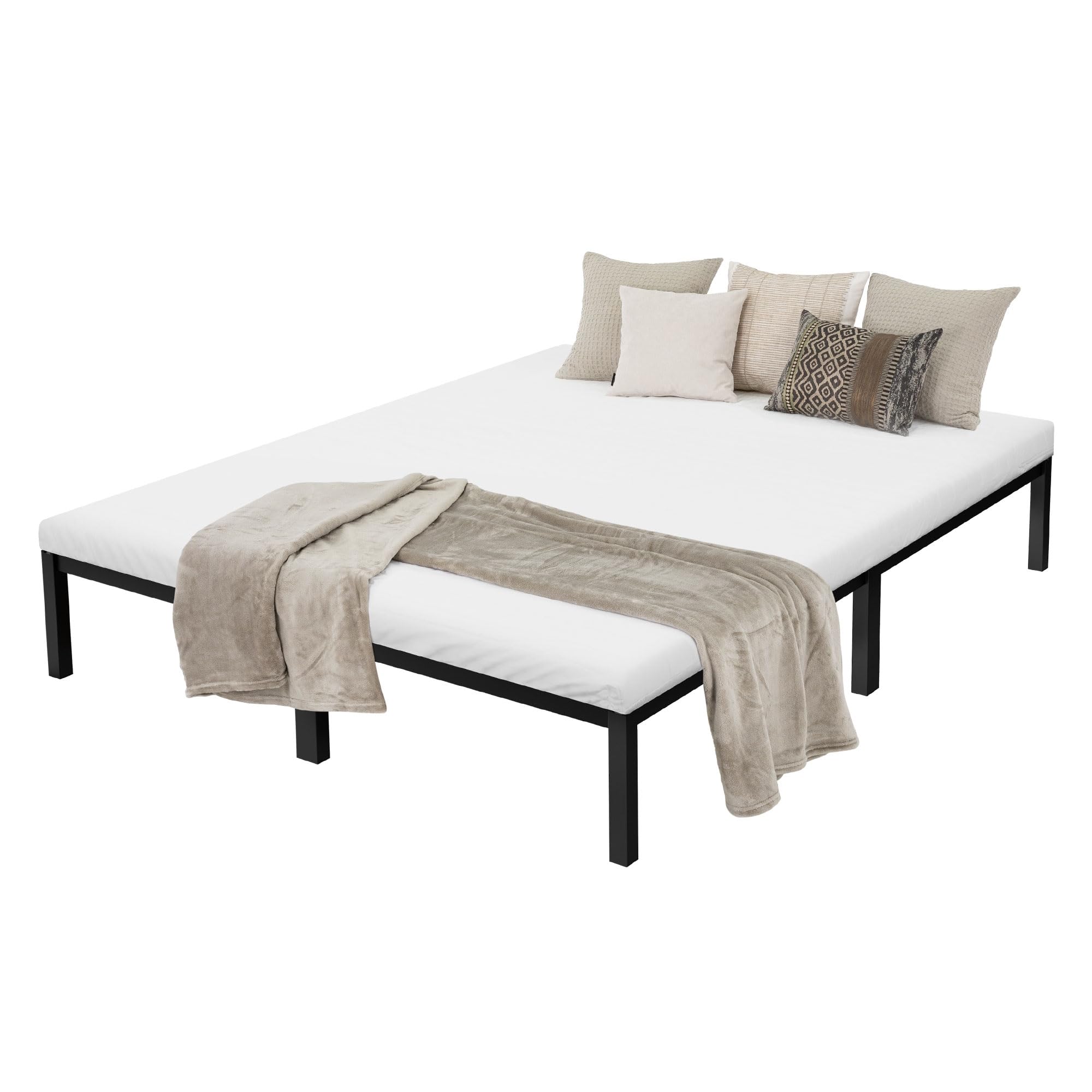 Cadre De Lit 160x200 Cm Avec Sommier - Structure Acier, Rangement Sous Lit, Support Jusqu'à 250 Kg