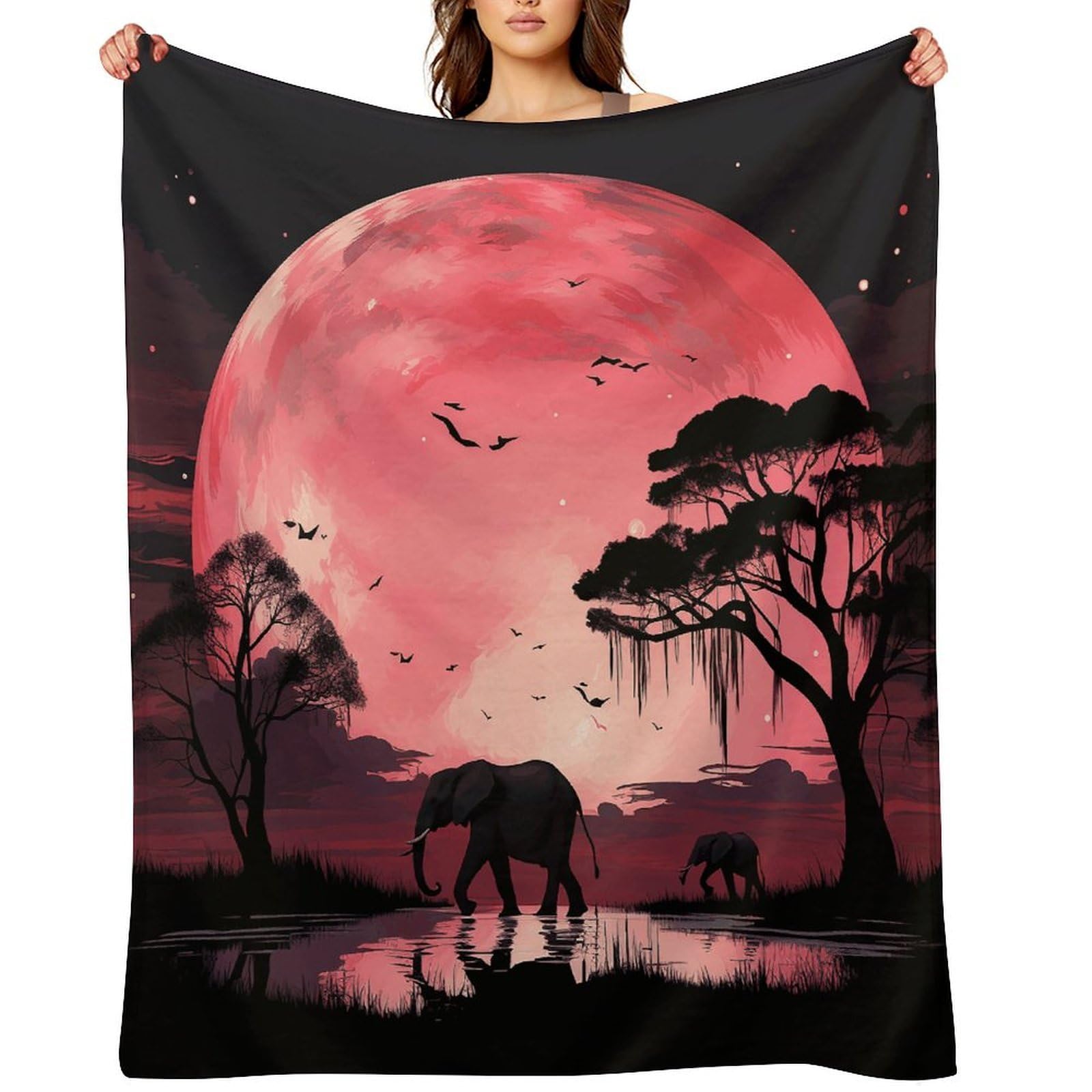 Pink Moon Elephant Blankets Large Luxury Flannel Throw Blanket Fashion Thick Blanket for Sofa&Bed Blankets Cozy Ultra-Soft Bath Towel for Men&Women 40"x50"