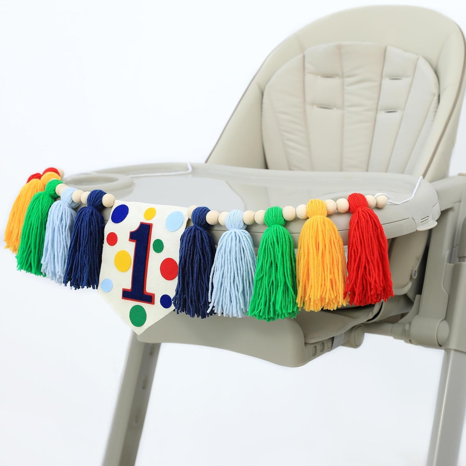 Colourful Rainbow Dot 1st High Chair Banner for Boys Girls Birthday Party Decoration Wall Hanging - Image 3
