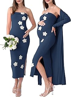 Rnxrbb 2 PCS Floral Baby Shower Maternity Dress Cardigan Photoshoot Long Tube Dresses Gender