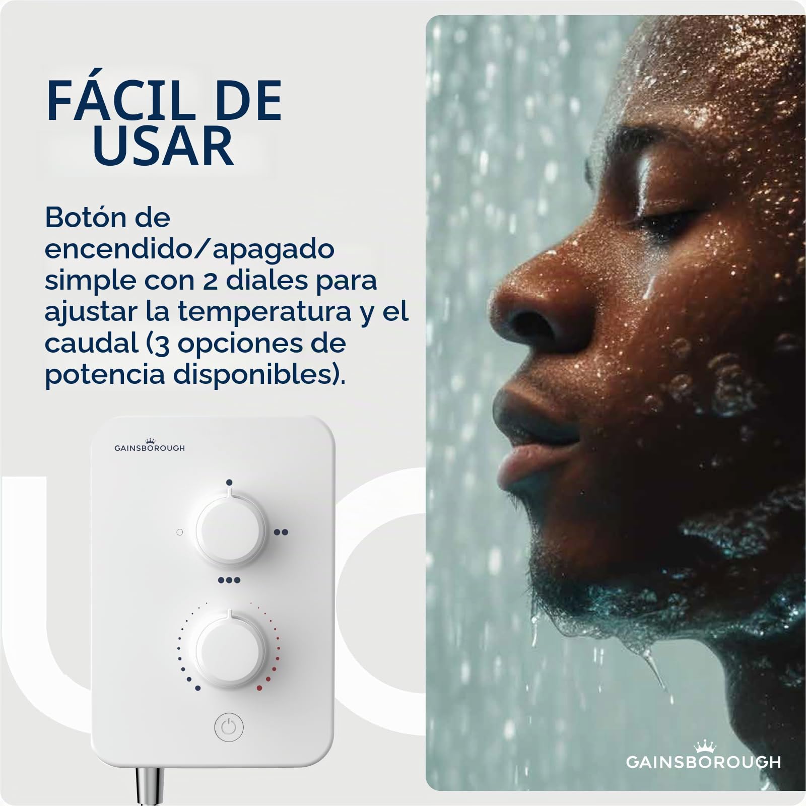 Gainsborough Slim Mono - Ducha eléctrica de 8,5 kW, color blanco, 1 modo de pulverización, cabezal ajustable, con manguera, boquillas de limpieza IPX4