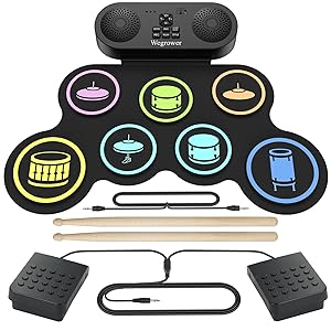 7-Pad Electronic Drum Set for Kids, Portable Electric Drum Kit with Built-in Speaker & Headphone Jack, Kids Drum Set for Beginners Toddlers 3-5 with Pedals & Drumsticks