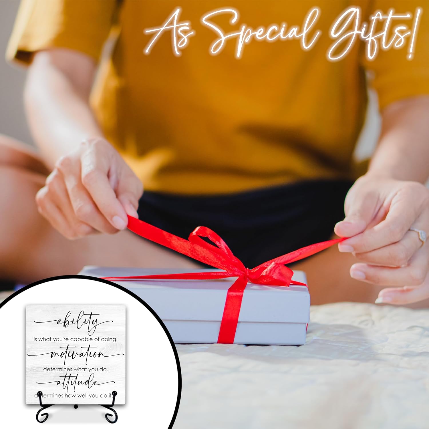 Ability Motivation Attitude Motivational Wooden Sign With Metal Stand - 5" Minimalist Inspirational Wooden Plaque - Positive Tabletop Decor Gifts For Friends - Home Office Desk Decor Supplies-C16 - Image 7