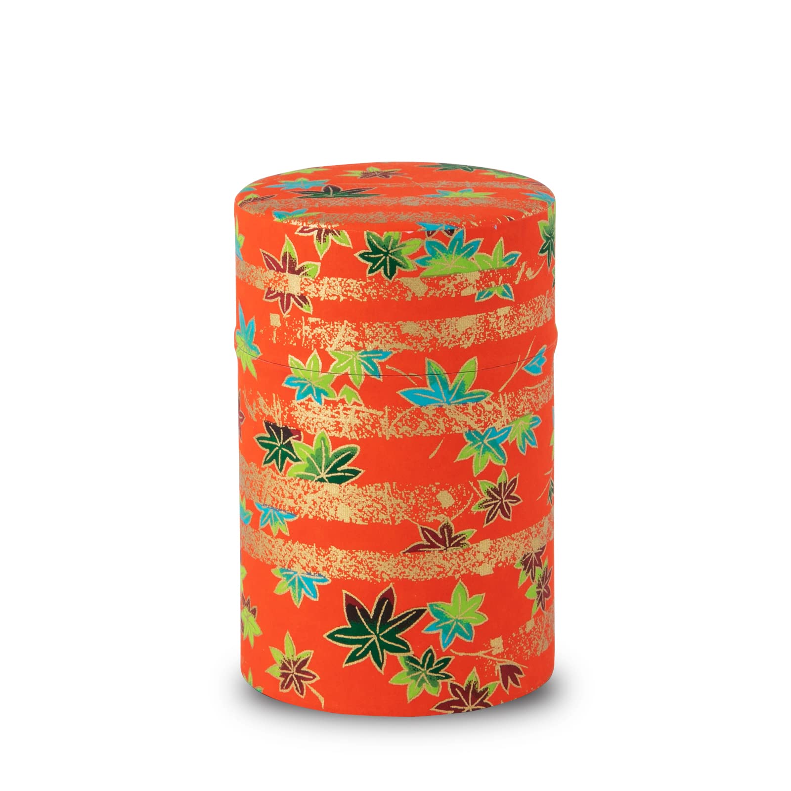Noren Red Tea Caddy For Loose Leaf Tea Japanese Washi Paper 100G Capacity (Autumn Leaves ) Tea Caddies Tea Tin Tea Canister