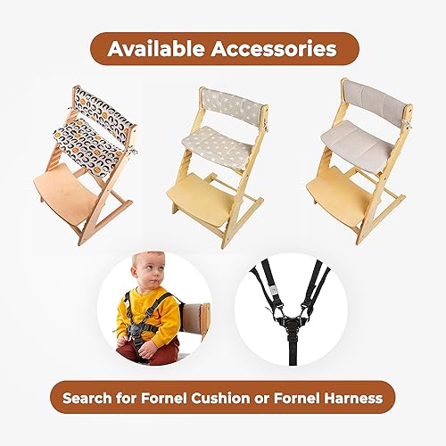 Miniatura 9 de Fornel Silla alta de madera para bebés y niños pequeños, altura ajustable, fácil de limpiar, silla de comedor para niños de 3 años a 200 libras,