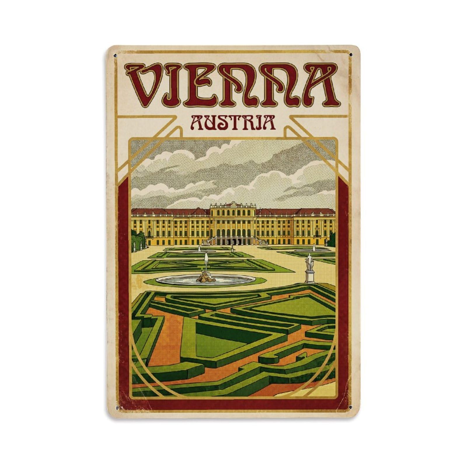 Vintage Travel Austria Vienna Metal Tin Sign Plaque Wall Decor for Cafe, Club Bar, Office, Garden Metal Poster 8x12Inch