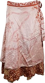Womens Magic Wrap Skirt Silk Sari Reversible Bohemian Cruise Dress OneSize Pink