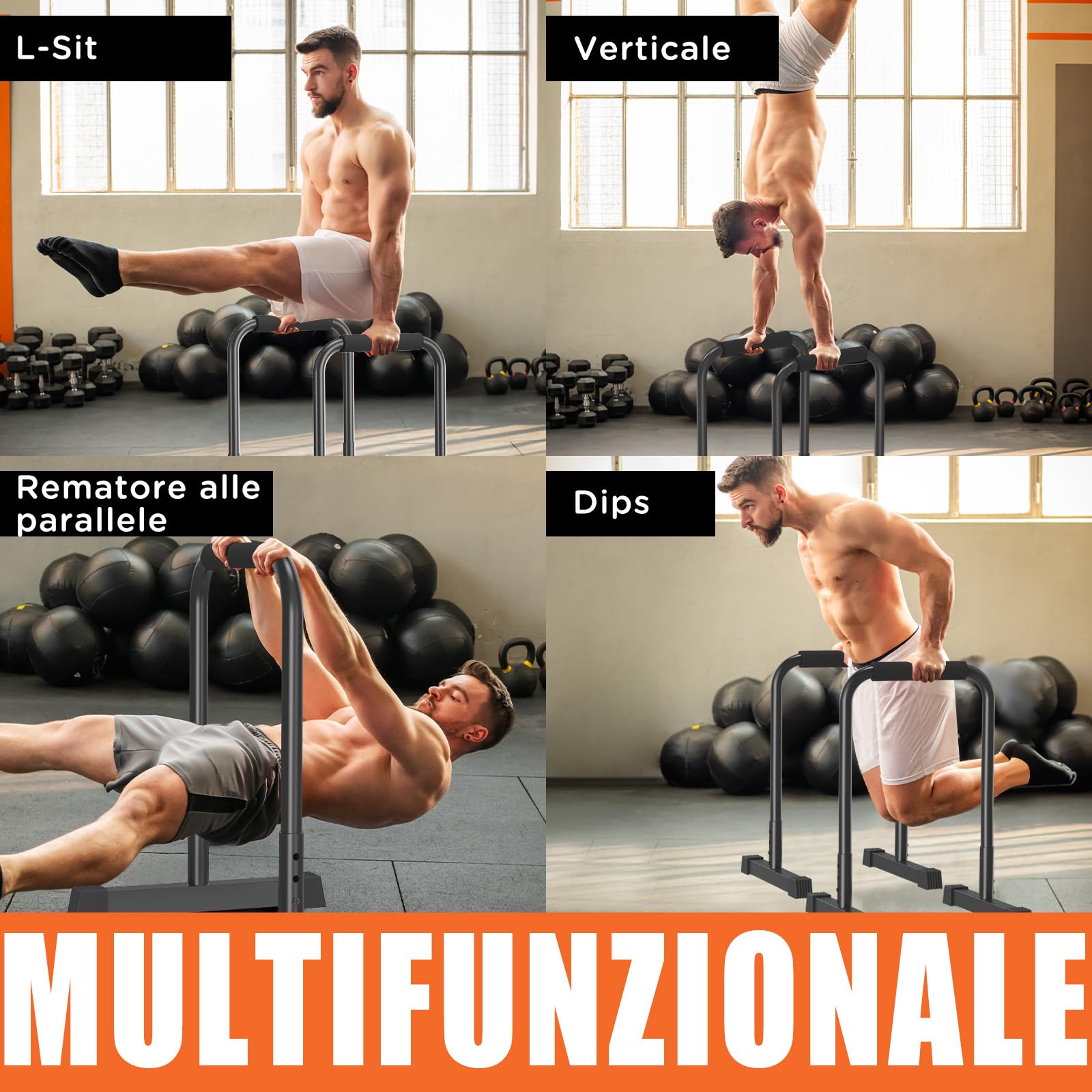 DH FitLife Dip Parallele Bars | Barre Parallele & Dip-Station Regolabile 80-90 cm | Parallettes per Calisthenics & Allenamento di Forza | Stabile & Sicura | Attrezzatura Fitness per Interni & Esterni