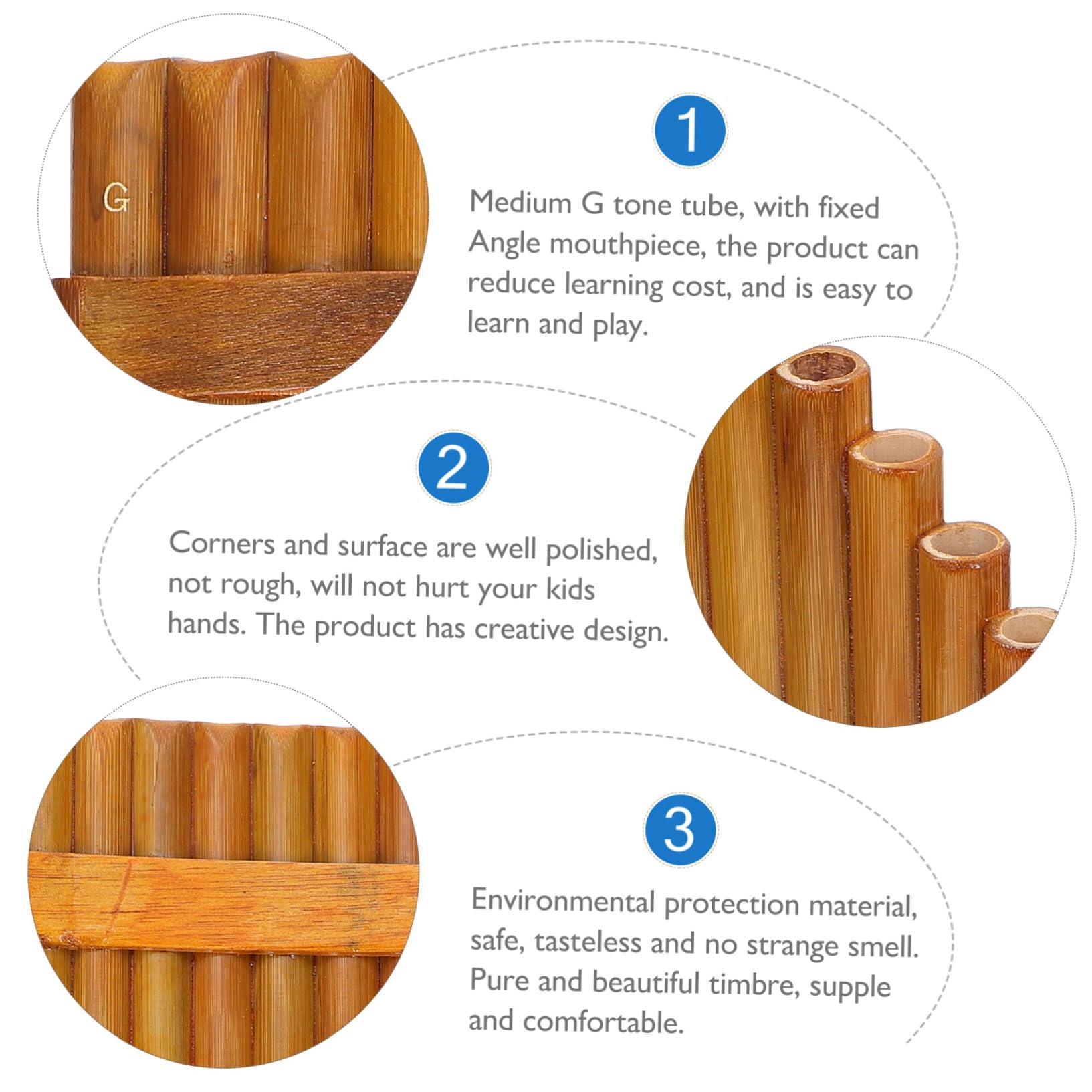 Cabilock Strumento Musicale Flauto Di Pan Di Bambù a 15 Tubi Tono G, Set Portatile in Legno Naturale, Per Principianti e Performance Scolastiche, Facile Da Trasportare Ed Esibizioni Professionali