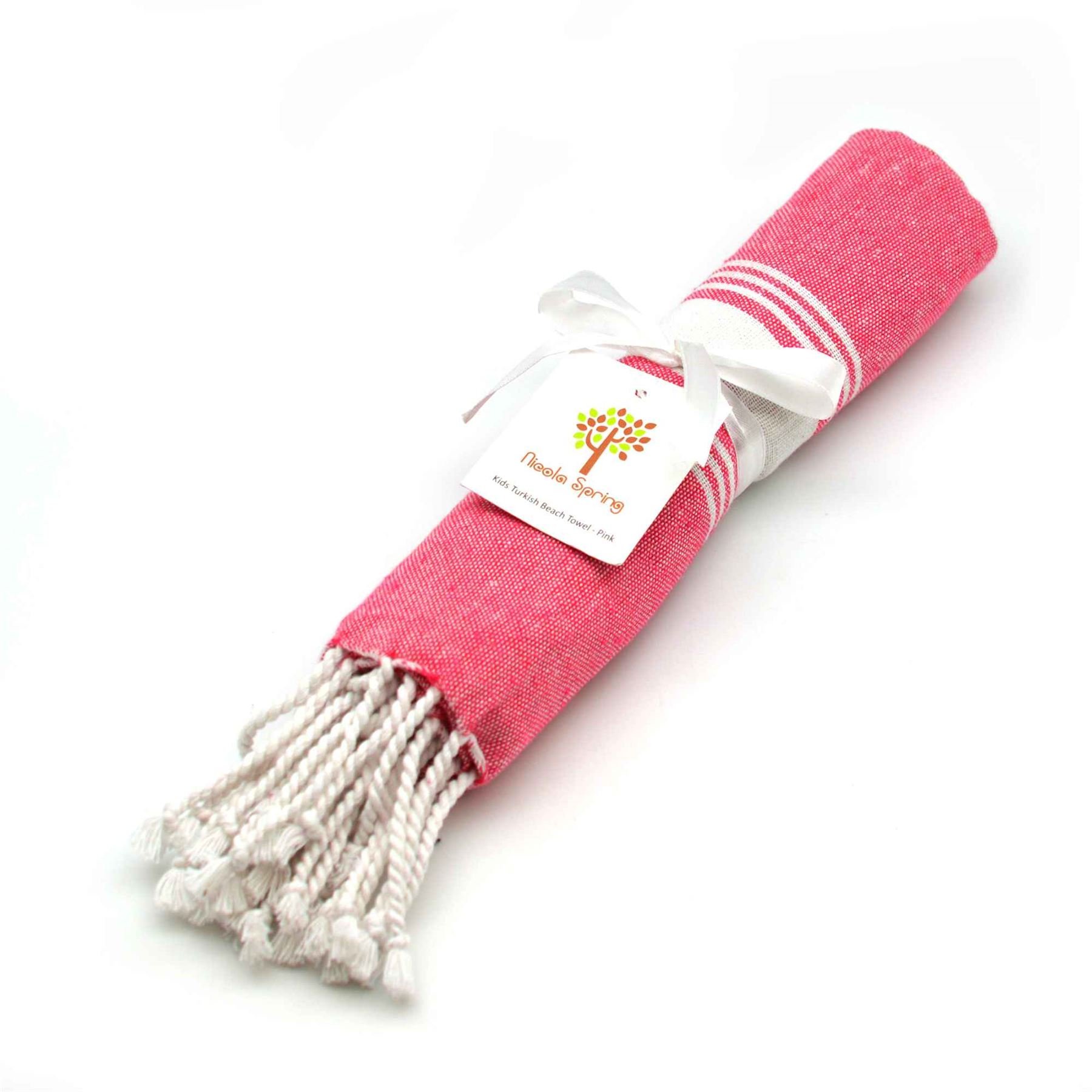 Coton Turc Nicola Enfants du Printemps Towel Set | Plage de Bain Piscine | Hammam Peshtemal Fouta Style - Rose - Lot de 4