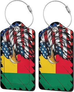 America and Benin Beninian Eagle Flag Luggage Tags for Suitcases,Leather Stainless Steel Loop Identifiers Privacy Coveridentifiers and Address Card for Cruise Airport Travel Essentials