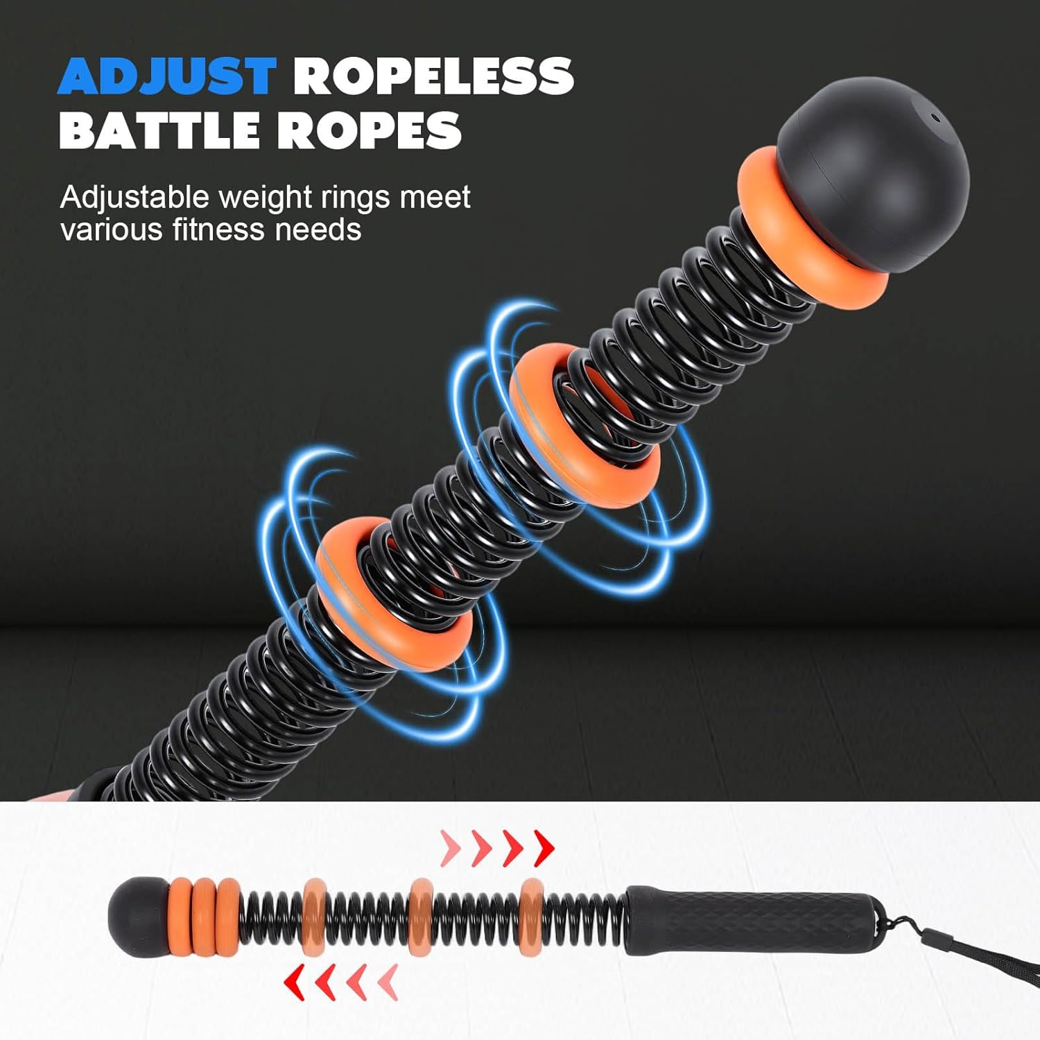 Cordless Battle Ropes for Home Gym, Adjustable Weight Battle Rope Sticks with Ergonomic Handles for Cardio, Strength Building & Fat Burning, Perfect for Home/Office/Travel Workouts