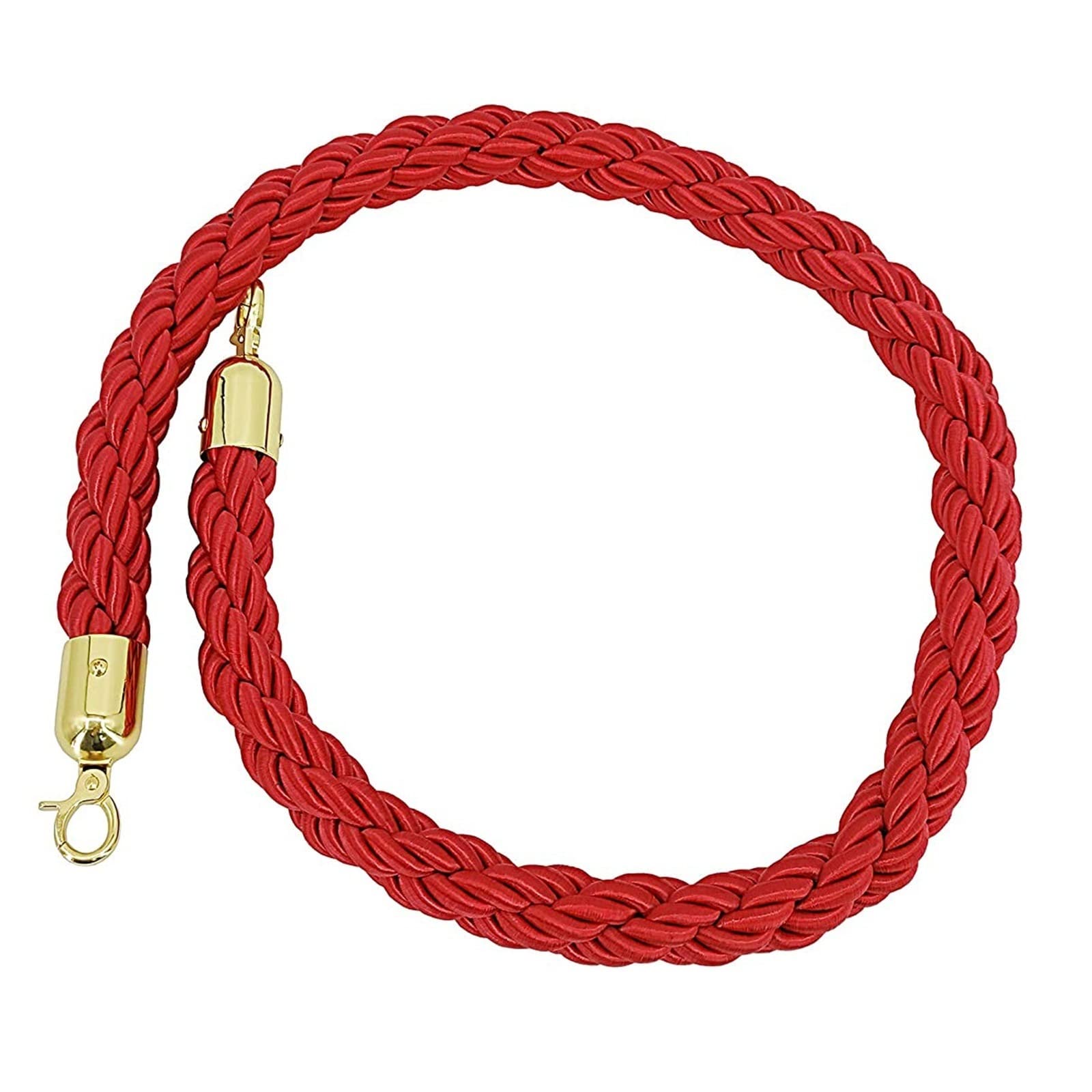 KLGFBDC Red 2.5m Crowd Control Rope with Gold Hooks - Hemp Queue Management Stanchion Rope for Events Hotels Cinemas - Elegant Barrier Solution for Effective Crowd Control