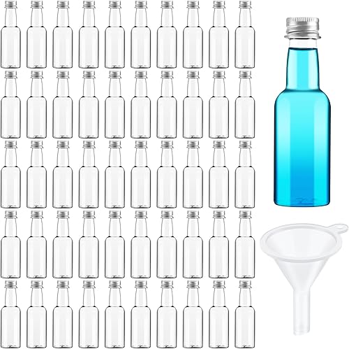 Miniatura 8 de 100 botellas pequeñas de licor, botellas pequeñas de plástico, mini botella de aderezo de ensalada, botellas de alcohol vacías con tapa negra,