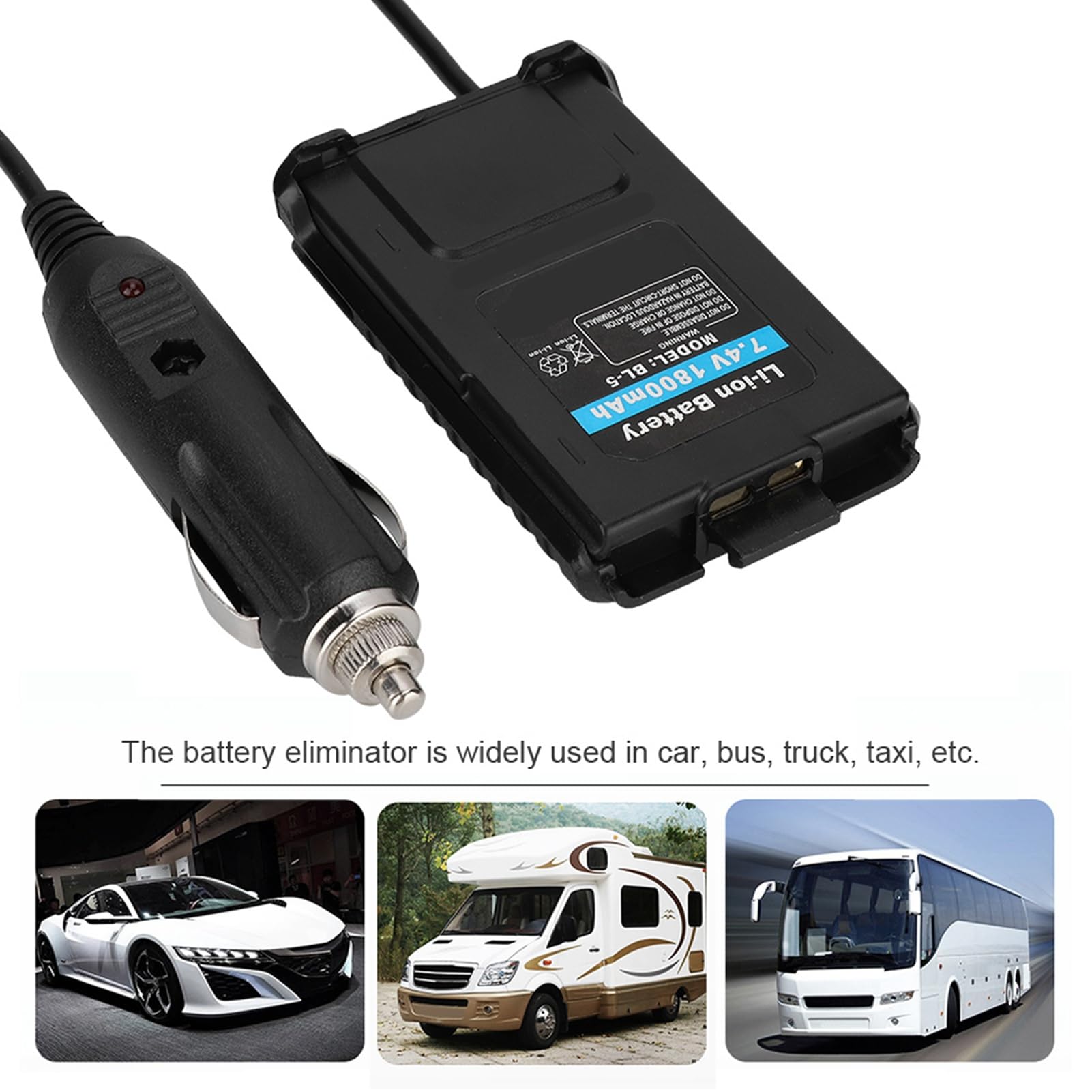 Adaptateur de Chargeur de Voiture 12V pour Éliminateur de Batterie de Voiture Radio Talkie-walkie Série UV-5R