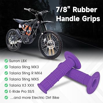 Dirt Bike Handlebar Grips 7/8 Rubber Handle Grips Universal for Sur Ron Surron LBX Talaria Sting R MX3/R MX4 MX5 Talaria X3 E-Ride Pro SS/S Electric Dirt Bike Purple