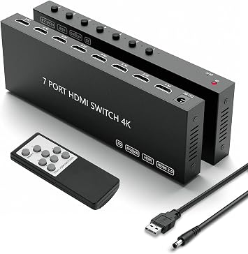 LVY HDMI Switch 4K@60Hz, 7In 1Out HDMI Switcher Selector with IR Remote HDCP 2.2 for Switch,Xbox,PS4/PS5,Fire Stick,Roku,Apple TV,Blu-ray Player etc. 7In-1Out